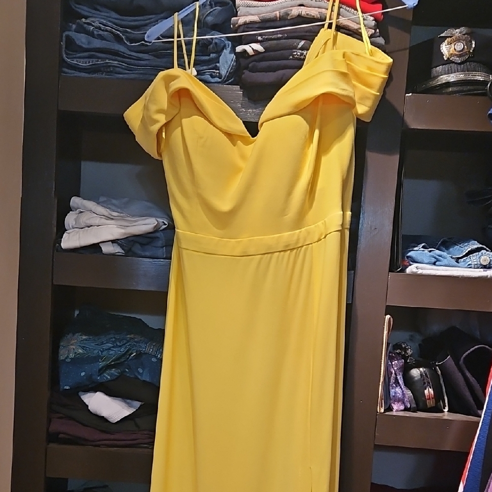 Morgan & Co. Yellow Off-Shoulder Gown for Weddings - Picture 7 of 10